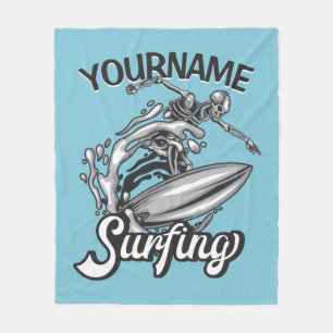 Personalisiert NAME Surfer Big Wave Skeleton Surfe Fleecedecke