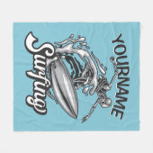 Personalisiert NAME Surfer Big Wave Skeleton Surfe Fleecedecke (Vorderseite (Horizontal))