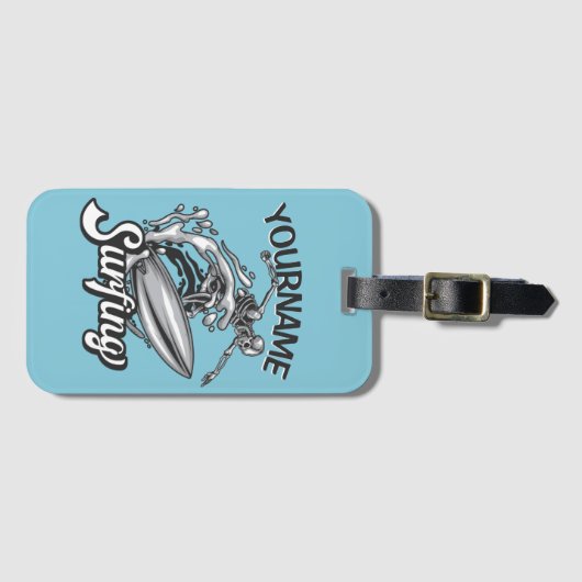 Personalisiert NAME Surfer Big Wave Skeleton Surfe Gepäckanhänger (Vorderseite (Horizontal))