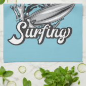 Personalisiert NAME Surfer Big Wave Skeleton Surfe Geschirrtuch (Gefaltet)