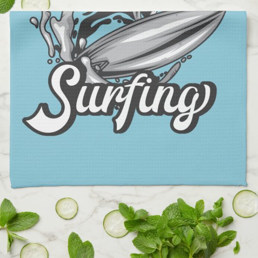 Personalisiert NAME Surfer Big Wave Skeleton Surfe Geschirrtuch (Gefaltet)