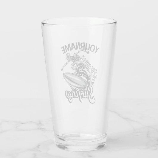 Personalisiert NAME Surfer Big Wave Skeleton Surfe Glas (Rückseite)