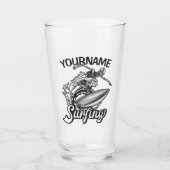 Personalisiert NAME Surfer Big Wave Skeleton Surfe Glas (Vorderseite)