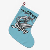 Personalisiert NAME Surfer Big Wave Skeleton Surfe Großer Weihnachtsstrumpf (Vorderansicht (hängend))