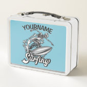 Personalisiert NAME Surfer Big Wave Skeleton Surfe Metall Brotdose (Rückseite)
