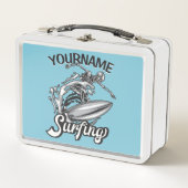 Personalisiert NAME Surfer Big Wave Skeleton Surfe Metall Brotdose (Vorderseite)