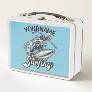 Personalisiert NAME Surfer Big Wave Skeleton Surfe Metall Brotdose