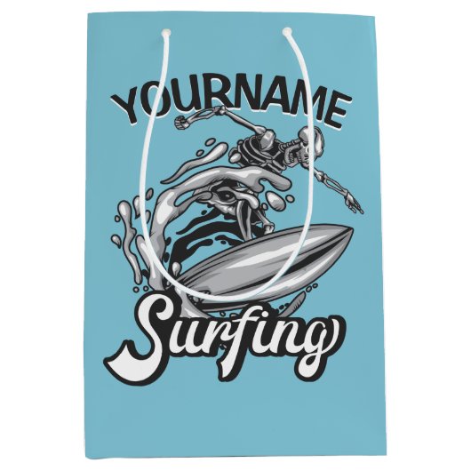Personalisiert NAME Surfer Big Wave Skeleton Surfe Mittlere Geschenktüte (Vorderseite)