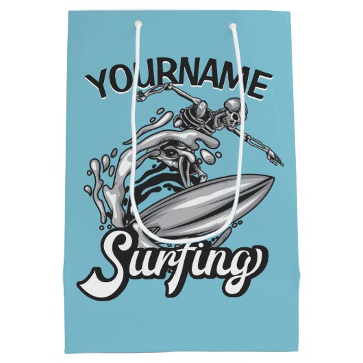 Personalisiert NAME Surfer Big Wave Skeleton Surfe Mittlere Geschenktüte (Rückseite)