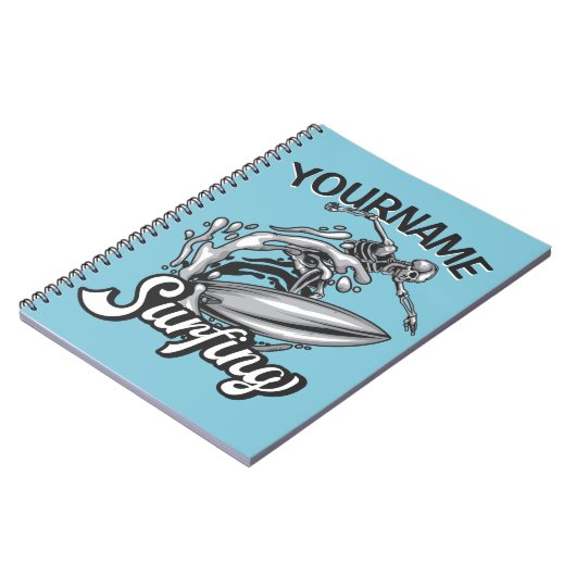 Personalisiert NAME Surfer Big Wave Skeleton Surfe Notizblock (Linke Seite)