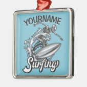 Personalisiert NAME Surfer Big Wave Skeleton Surfe Ornament Aus Metall (Links)