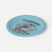 Personalisiert NAME Surfer Big Wave Skeleton Surfe Pappteller (Schrägansicht)