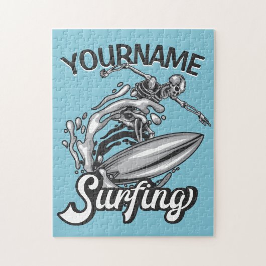 Personalisiert NAME Surfer Big Wave Skeleton Surfe Puzzle (Vertikal)