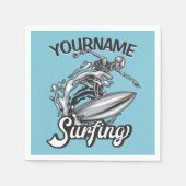 Personalisiert NAME Surfer Big Wave Skeleton Surfe Serviette (Vorderseite)