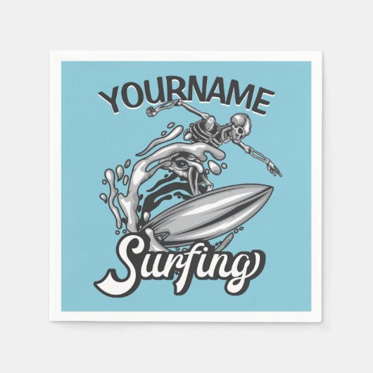 Personalisiert NAME Surfer Big Wave Skeleton Surfe Serviette (Vorderseite)
