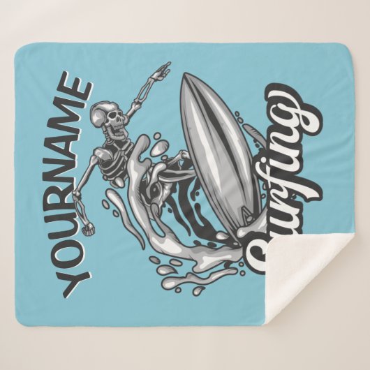 Personalisiert NAME Surfer Big Wave Skeleton Surfe Sherpadecke (Vorderseite (Horizontal))