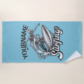 Personalisiert NAME Surfer Big Wave Skeleton Surfe Strandtuch (Vorderseite)
