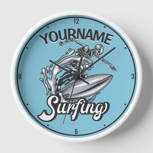 Personalisiert NAME Surfer Big Wave Skeleton Surfe Uhr (Vorderseite)