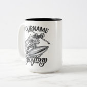 Personalisiert NAME Surfer Big Wave Skeleton Surfe Zweifarbige Tasse (Vorderseite Links)