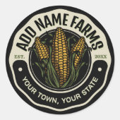 Personalisiert NAME Sweet Corn Garden Farm Bauer Runder Aufkleber (Vorderseite)