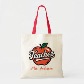 Personalisiert Name Teacher Red Apple Tragetasche (Vorne)