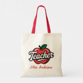 Personalisiert Name Teacher Red Apple Tragetasche (Rückseite)