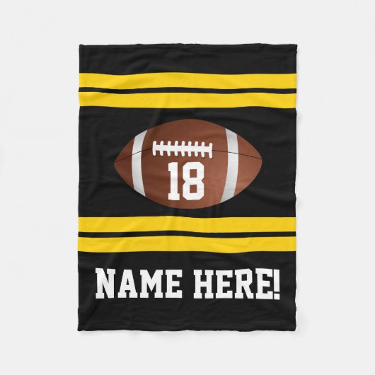 Personalisiert Name Team Colors Black/Gold Footbal Fleecedecke (Vorderseite)