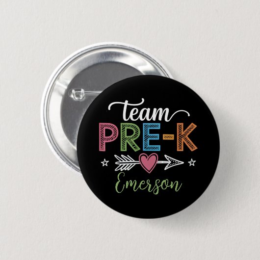 Personalisiert Name Team Pre-K Pre-School Lehrer Button (Vorne & Hinten)