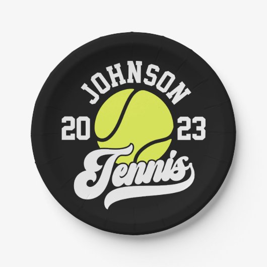 Personalisiert NAME Tennis Racket Ball Court Pappteller (Vorderseite)