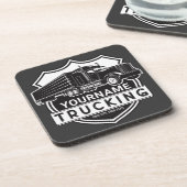 Personalisiert NAME Trucking Big Rig Semi Trucker Getränkeuntersetzer (Linke Seite)