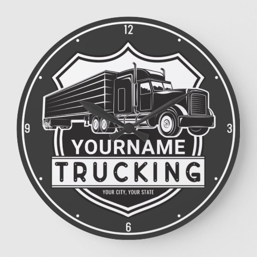 Personalisiert NAME Trucking Big Rig Semi Trucker Große Wanduhr (Vorderseite)