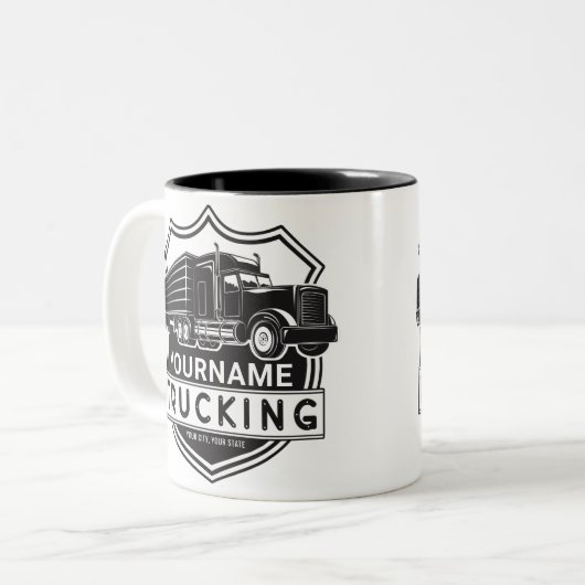 Personalisiert NAME Trucking Big Rig Semi Trucker Zweifarbige Tasse (Vorderseite Links)