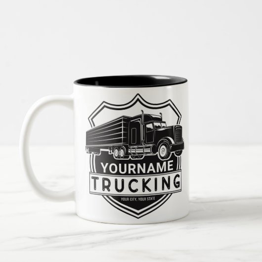 Personalisiert NAME Trucking Big Rig Semi Trucker Zweifarbige Tasse (Links)