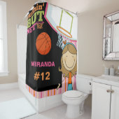 Personalisiert Name und Anzahl Mädchen Basketball Duschvorhang (Beispiel)