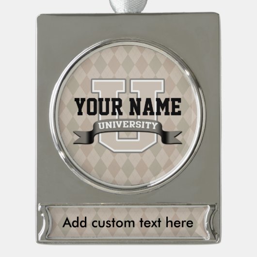 Personalisiert Name University Cool Funny Uni Banner-Ornament Silber (Vorderseite)