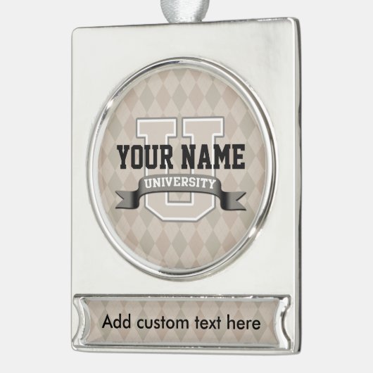 Personalisiert Name University Cool Funny Uni Banner-Ornament Silber (Links)