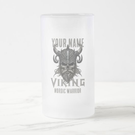 Personalisiert NAME Viking Warrior Heritage Mattglas Bierglas (Mittel)