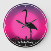 Personalisiert NAME Vivid Beach Sunset Pink Flamin Große Wanduhr (Vorderseite)
