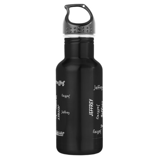 Personalisiert, Name wiederholt, schwarz und weiß Trinkflasche (Rückseite)