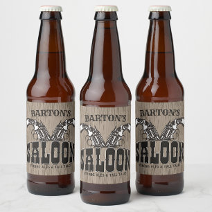Personalisiert NAME Wild West Gun Revolver Saloon Bierflaschenetikett
