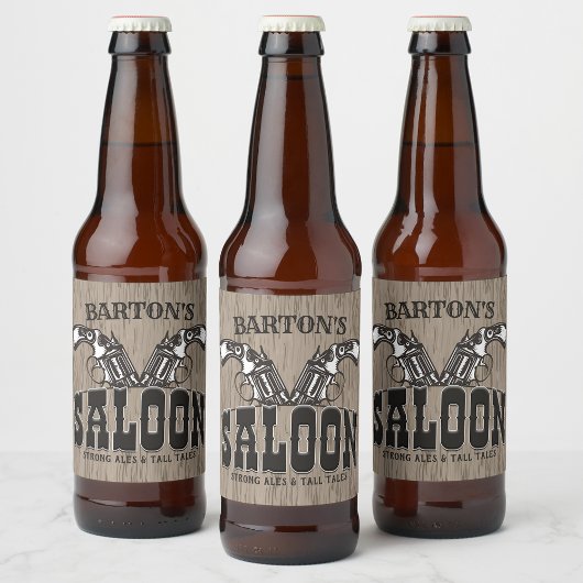 Personalisiert NAME Wild West Gun Revolver Saloon Bierflaschenetikett