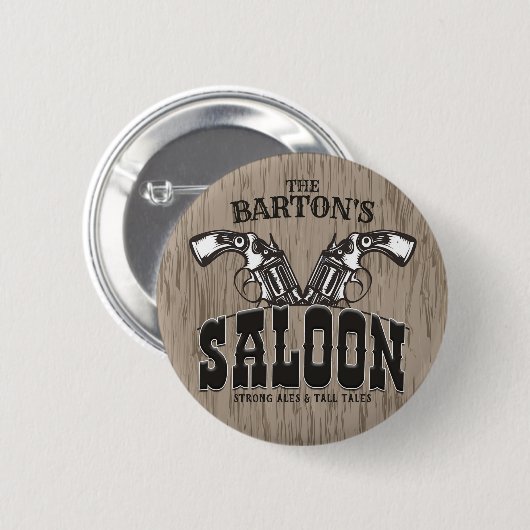 Personalisiert NAME Wild West Gun Revolver Saloon Button (Vorne & Hinten)