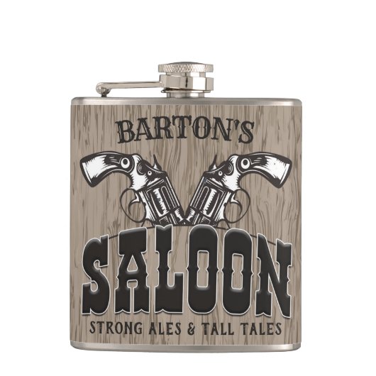 Personalisiert NAME Wild West Gun Revolver Saloon Flachmann (Vorderseite)