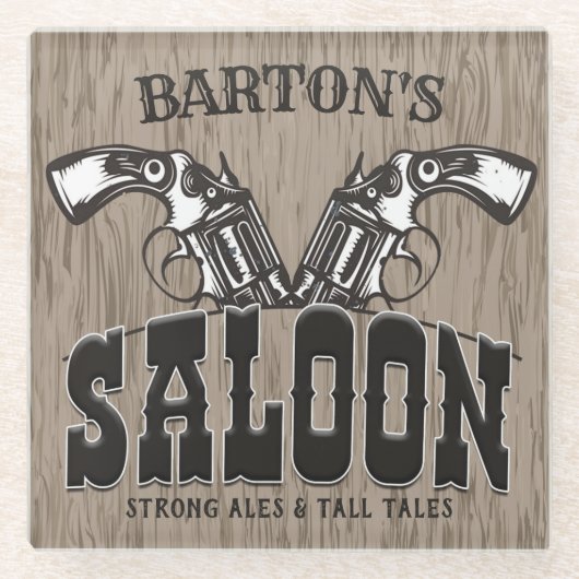 Personalisiert NAME Wild West Gun Revolver Saloon Glasuntersetzer (Vorderseite)