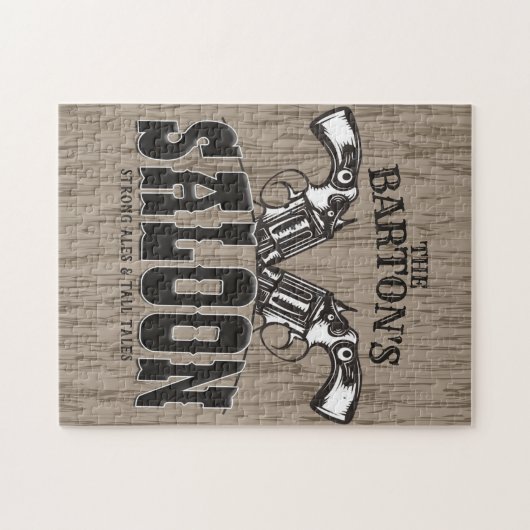 Personalisiert NAME Wild West Gun Revolver Saloon Puzzle (Horizontal)