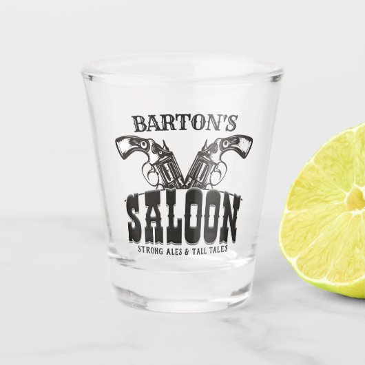 Personalisiert NAME Wild West Gun Revolver Saloon Schnapsglas (Vorderseite)