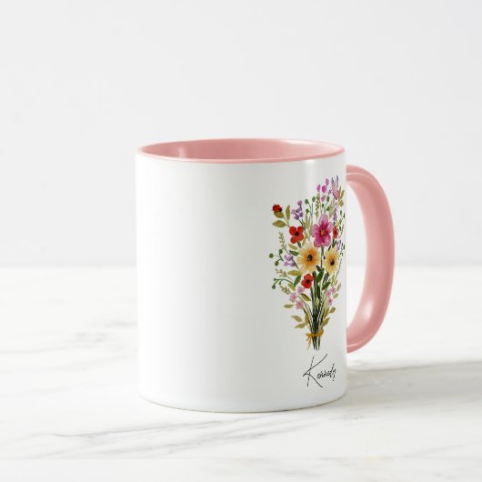 Personalisiert Name Wildblume Blumenrosa Tasse (VorderseiteRechts)