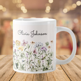 Personalisiert Name Wildblume Garten Jumbo-Tasse