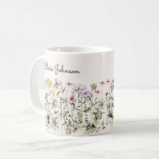 Personalisiert Name Wildblume Garten Kaffeetasse (Vorderseite Links)