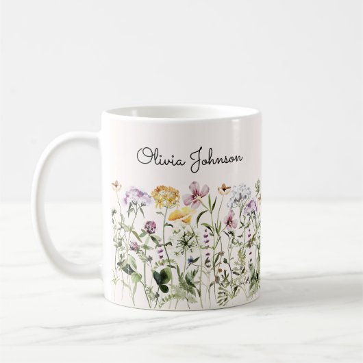 Personalisiert Name Wildblume Garten Kaffeetasse (Links)
